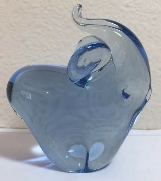 Crystal Glass Light Pale Blue Elephant Trunk Up Figurine