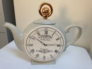 Swineside Ceramics Teapot With Lid - Large Clock/pocket Watch Design - Grey