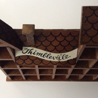 Vintage Enesco Thimbleville Wood Display Case for 25 Souvenir Sewing Thimbles 4