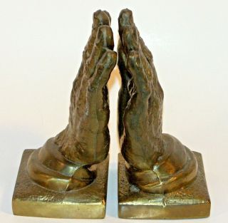 Brass Metal Praying Hands Book Ends Set Religious Mid Century 8 5/8 " Tall