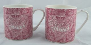 Queens Made With Love Red Heart Lace Coffee Cups Set Of 2 Made In England