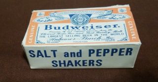 Vtg - Budweiser Beer Bottle Mini Salt & Pepper Shakers (4 ") Box -
