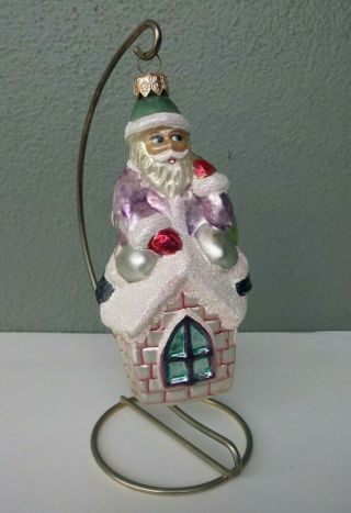 Christopher Radko - Santa Claus On House Christmas Tree Ornament W/ Stand