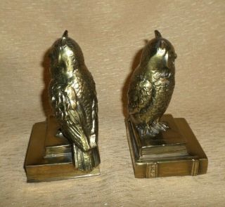 Vintage Owl Bookends Door Stop Figurine Brass Bronze Cast Metal On History Books
