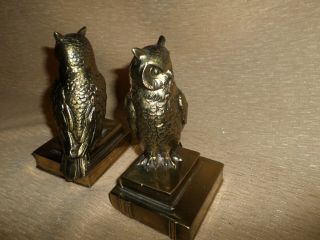 Vintage Owl Bookends Door Stop Figurine Brass Bronze Cast Metal on History Books 3