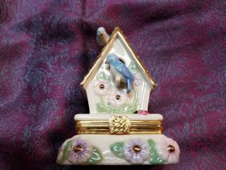 Gorgeous Lenox Bluebird Birdhouse Hinged Jewelry Box W/ Charm