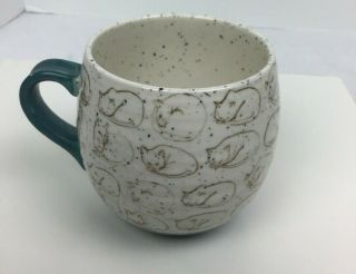 Leah Reena Goren Anthropologie Cat Stoneware Cream & Teal Green Coffee Tea Mug