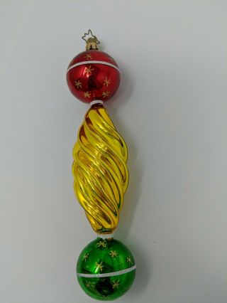 Christopher Radko Christmas Ornament Red Green Balls Gold Swirl Stars Shiny