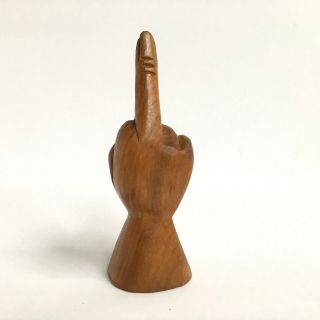Vintage Carved Wood Middle Finger Hand Flip Flipping Bird Sculpture Figurine 2