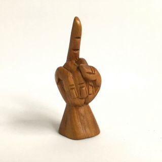 Vintage Carved Wood Middle Finger Hand Flip Flipping Bird Sculpture Figurine 3