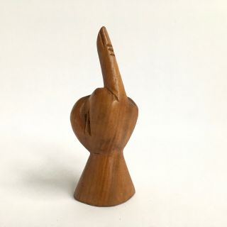 Vintage Carved Wood Middle Finger Hand Flip Flipping Bird Sculpture Figurine 4