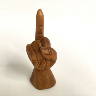 Vintage Carved Wood Middle Finger Hand Flip Flipping Bird Sculpture Figurine 6
