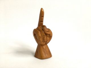 Vintage Carved Wood Middle Finger Hand Flip Flipping Bird Sculpture Figurine 7