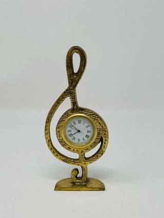 Vintage Brass Musical Treble Clef Shape Desk Clock Music Teacher Student