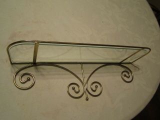 Glass Wall Mounted Display Shelf With Brass Holder Frame Vintage Retro