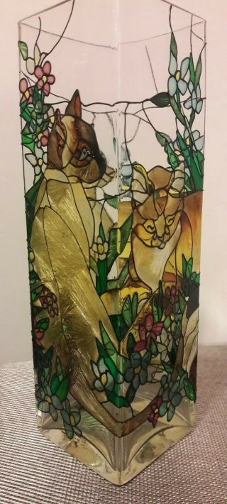 Joan Baker Designs Stained Glass Tiffany Cats Vase 2001 Gift Collectable