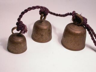 Vintage Brass Sarna Engraved Set Of Bells Made In India