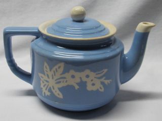 Vintage Mid Century Harker Pottery Company Cameo Ware Blue Tea Pot