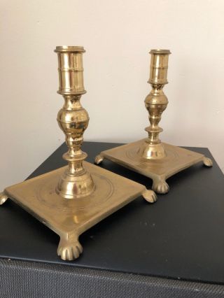 Vintage Solid Brass Candlestick Holders Claw Foot Ornate