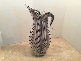 Murano Style Art Glass Striped Swirl Vase Black/purple/white/brown Heavy 12”high