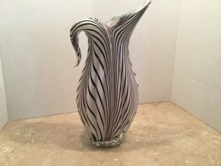 MURANO Style ART GLASS Striped Swirl Vase Black/Purple/White/Brown Heavy 12”High 2