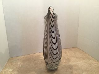 MURANO Style ART GLASS Striped Swirl Vase Black/Purple/White/Brown Heavy 12”High 3