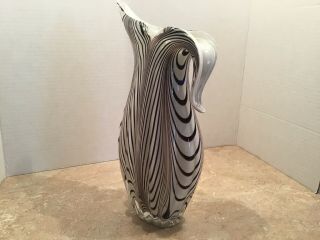 MURANO Style ART GLASS Striped Swirl Vase Black/Purple/White/Brown Heavy 12”High 4