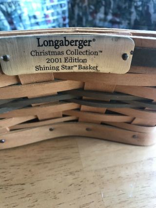 Longaberger 2001 Green Little Star Christmas Hostess Basket w Liner & Protector 2