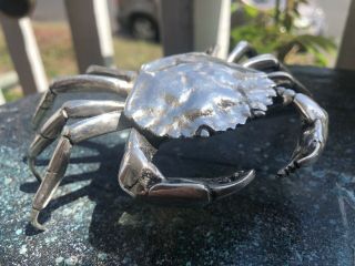 Vtg Silver Hinged Crab Snuff Caviar Pill Box Salt Cellar Jewelry Zodiac Cancer