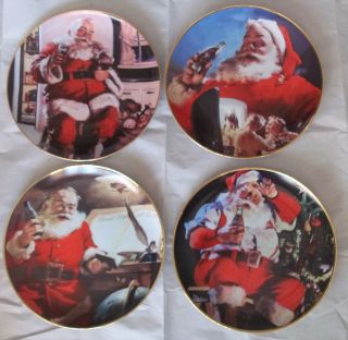1994 Coca Cola Plates Set Of 4 Santa Christmas Franklin