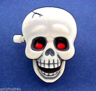 Hallmark Pin Halloween Vintage Wind Up Skeleton Skull Red Eye Movement Holiday