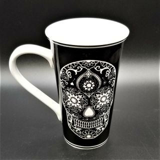 Sugar Skull Day Of The Dead La Calavera B&w Tall Large Coffee Tea Mug Cup M4