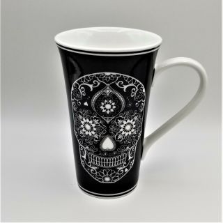Sugar Skull Day of the Dead La Calavera B&W Tall Large Coffee Tea Mug Cup M4 2