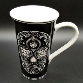 Sugar Skull Day of the Dead La Calavera B&W Tall Large Coffee Tea Mug Cup M4 3