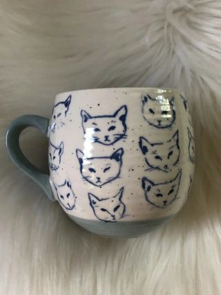 Leah Reena Goren Anthropologie Cat Study Coffee Mug Light Green Stoneware