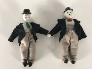 Laurel And Hardy Vintage Porcelain Dolls Felt Clothing
