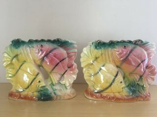Set Of 2 Vintage Ceramic Fish Planter/vase - Japan