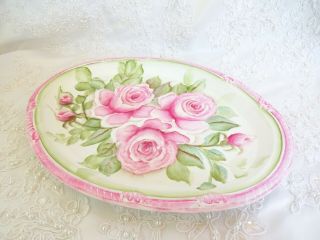 byDAS DEEP PINK ROSE TRAY PLAQUE hp hand painted chic shabby vintage cottage art 5