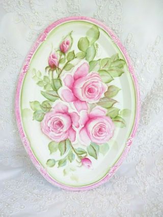 byDAS DEEP PINK ROSE TRAY PLAQUE hp hand painted chic shabby vintage cottage art 8