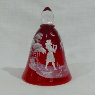 Fenton Mary Gregory Ruby Red Handpainted Girl With Flute Decorative Glass Bell
