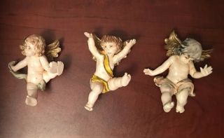 Vintage Set Of 3 E Simonetti Depose Tumbling Cherubs Angels Fontanini Italy