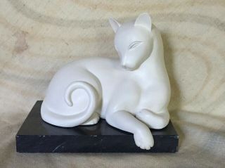 Vtg Mcm Crowning Touch White Cat/marble Base Bookend Figurine/statue - 4 1/2