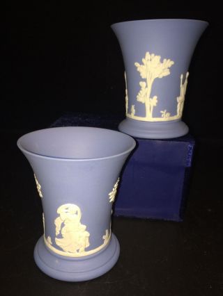 Set Of Two Identical Wedgwood Pale Blue Jasper Jasperware Tumblers Cups Vases