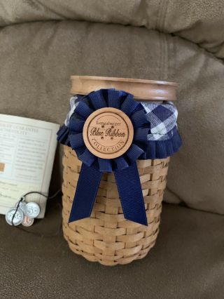 Longaberger 2003 Blue Ribbon Pride Basket Set With Bank Lid,  Tie - On And Clip On