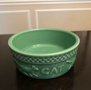 Longaberger Pottery Green 5” Cat Food/water Bowl