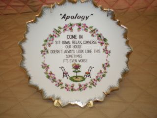 Vintage Bradley Porcelain Gold Rimmed " Apology " Poem Decorator Wall Plate - 7 "