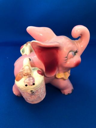 Vintage 3 Pc Flying Pink Elephant Carrying Basket Salt and Pepper Shakers - JAPAN 2