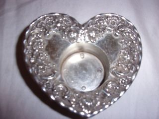 Brighton Silver Plated Rose Flower Heart Candle Holder Embossed 3.  5 
