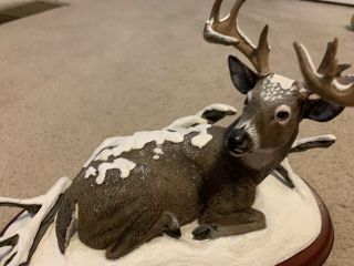 The Danbury Winter Stag Bob Travers Large White - Tail Deer Figurine & Base