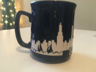 Nowhere But Chicago Embossed Dark Blue White Speckled Coffee Mug